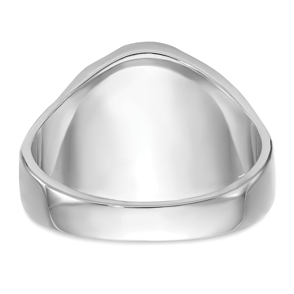 14K Weißgold Herren-Siegelring, poliert, antik und geriffelt, mit imitiertem blauem Spinell, Freimaurer-Ring
