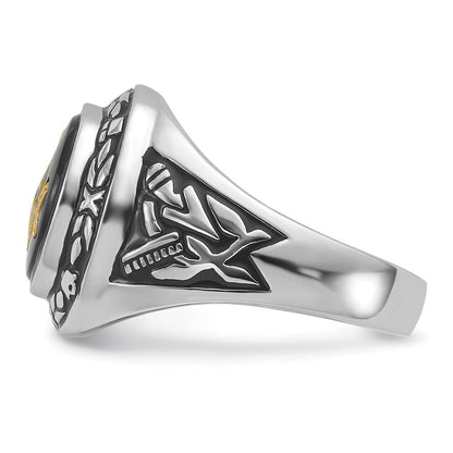 14K Weißgold Herren-Siegelring, poliert, antik und texturiert, mit ovalem Onyx, Freimaurer-Symbol
