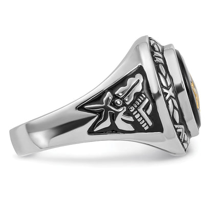 14K Weißgold Herren-Siegelring, poliert, antik und texturiert, mit ovalem Onyx, Freimaurer-Symbol