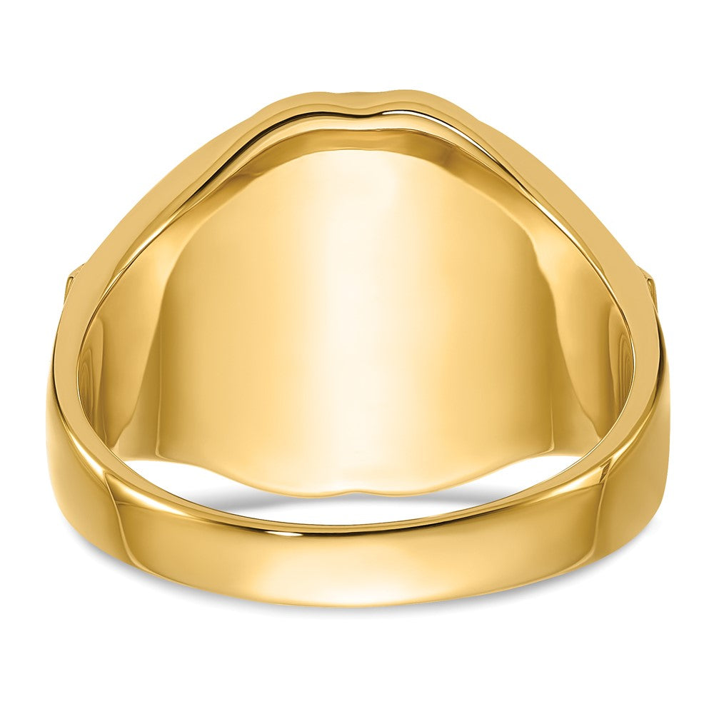 14K Gelbgold Herren-Siegelring, poliert, antik und texturiert, mit synthetischem blauem Spinell, freimaurerisch