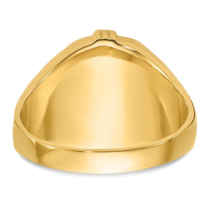 14K Gelbgold Herren-Siegelring Freimaurer poliert, antik und texturiert mit Onyx