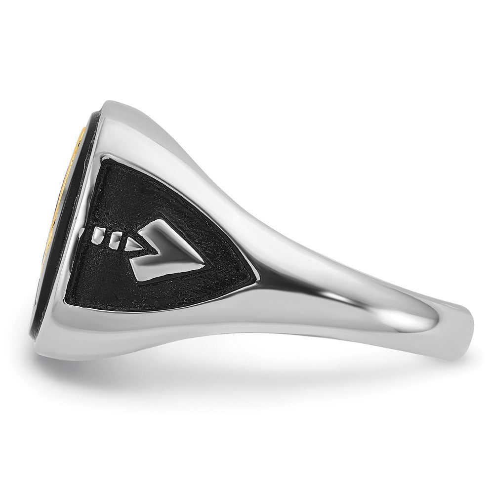 14K Weißgold und vergoldeter, polierter und texturierter Freimaurer-Ring mit schwarzem Emaille und Onyx