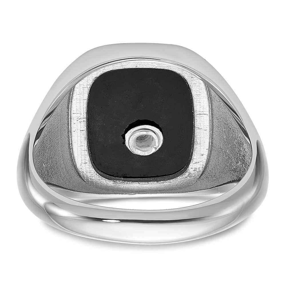 14K Weißgold und vergoldeter, polierter und texturierter Freimaurer-Ring mit schwarzem Emaille und Onyx