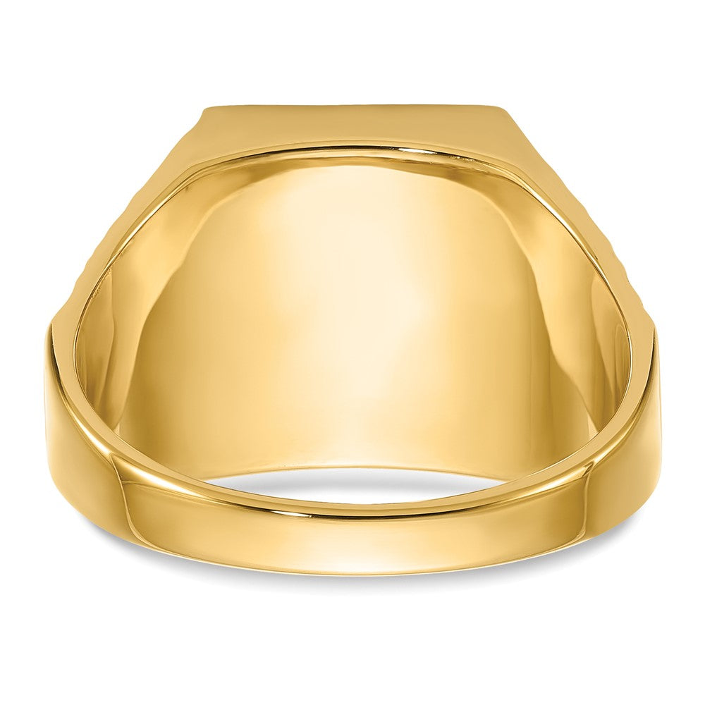 14K Gelbgold Herren-Freimaurerring, poliert, antik gefinisht und texturiert, mit blauem Spinell-Imitat