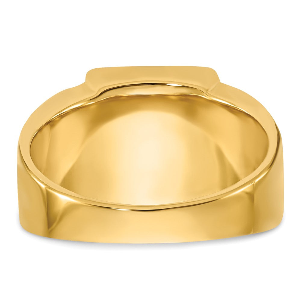 14K Gelbgold Herren-Siegelring, poliert und texturiert, mit schwarzer Emaille und Onyx, Freimaurer-Design