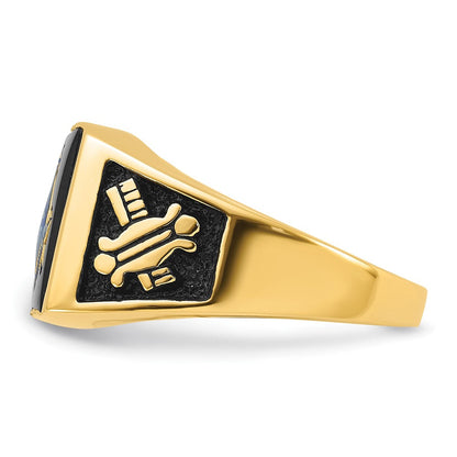 14K Gelbgold Herrenring, poliert und texturiert, mit schwarzer Emaille und Onyx, Freimaurerring