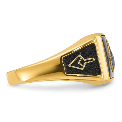 14K Gelbgold Herren Freimaurer-Ring, poliert und texturiert, mit schwarzem Emaille und Onyx
