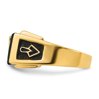 14K Gelbgold Herren Ring, poliert und texturiert, mit schwarzer Emaille, Onyx und AA-Qualität Diamant, Freimaurer-Ring