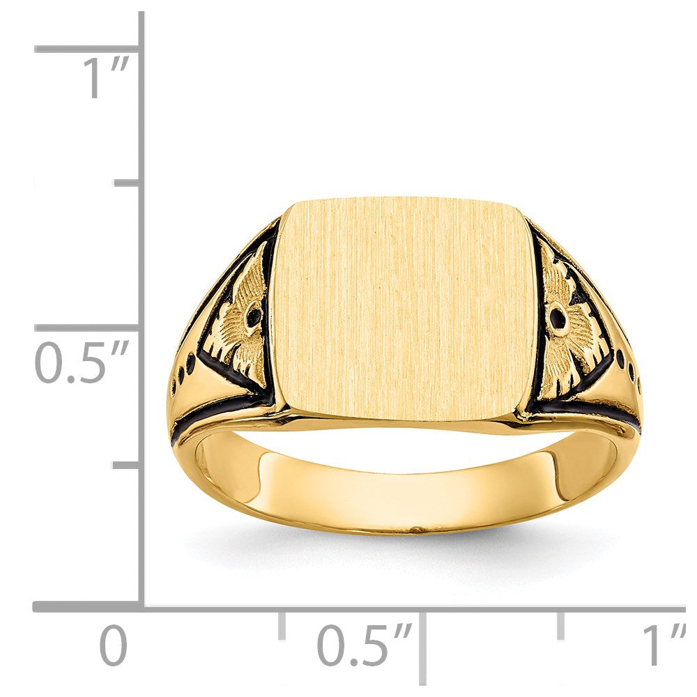14K Gelbgold Siegelring mit geschlossener, antikisierter Fassung, 11,0x11,5mm