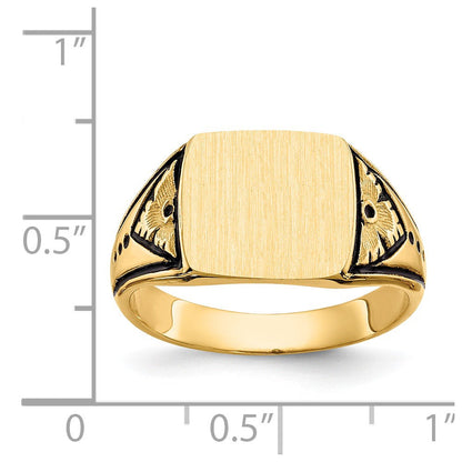 14K Gelbgold Siegelring mit geschlossener, antikisierter Fassung, 11,0x11,5mm