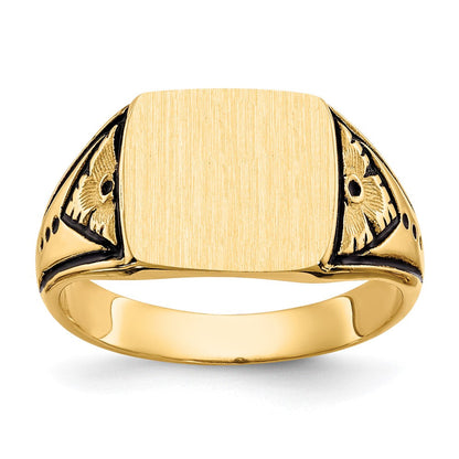 14K Gelbgold Siegelring mit geschlossener, antikisierter Fassung, 11,0x11,5mm