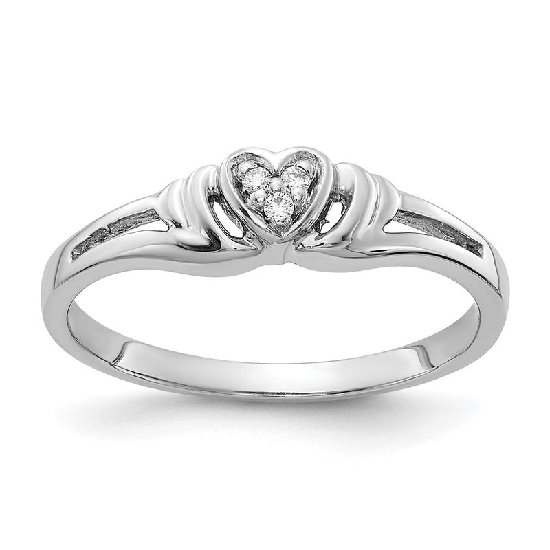 14K Weißgold Ring mit echten Diamanten in Herzform (AA)