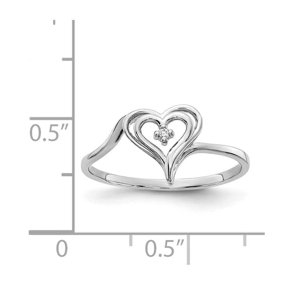 14K Weißgold Herz-Ring mit einem echten Diamanten