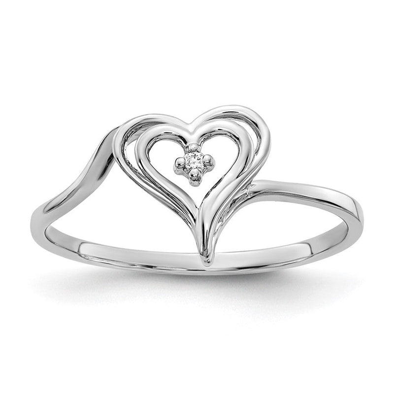 14K Weißgold Herz-Ring mit einem echten Diamanten
