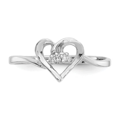 14K Weißgold Herzring mit echten AA-Diamanten