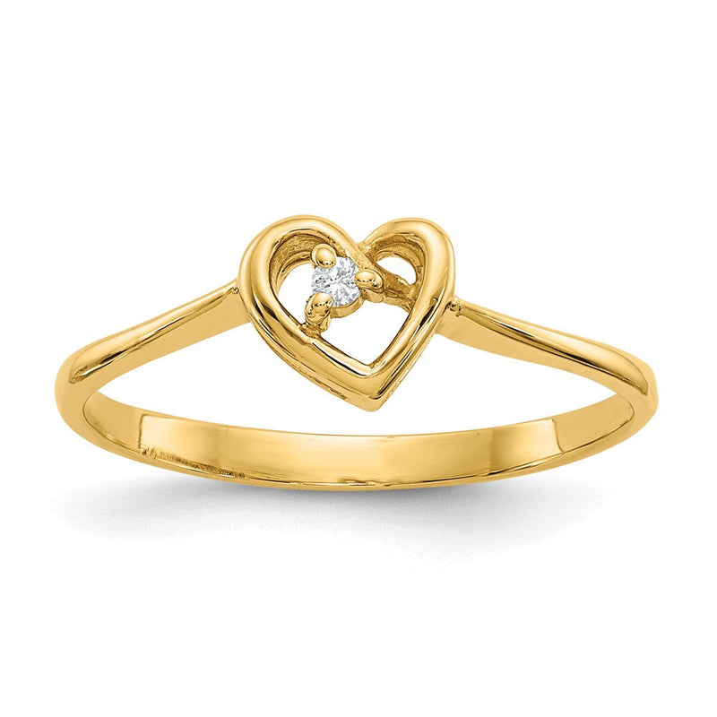 14K Gelbgold Ring in Herzform mit echten AAA-Diamanten