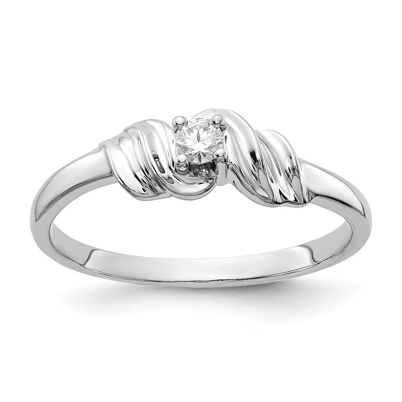 14k Weißgold polierter Ring mit echtem Diamant AA