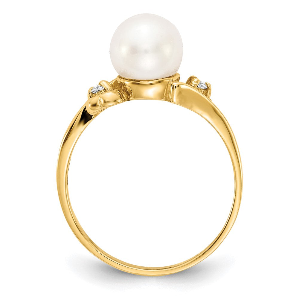 14K Gelbgold 7mm Fw Zuchtperle A Diamant Ring