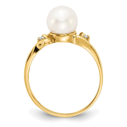 14K Gelbgold 7mm Fw Zuchtperle A Diamant Ring
