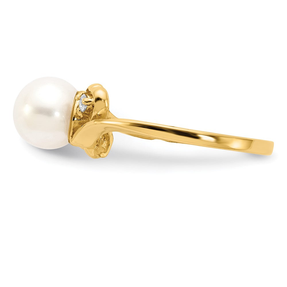 14K Gelbgold 7mm Fw Zuchtperle A Diamant Ring
