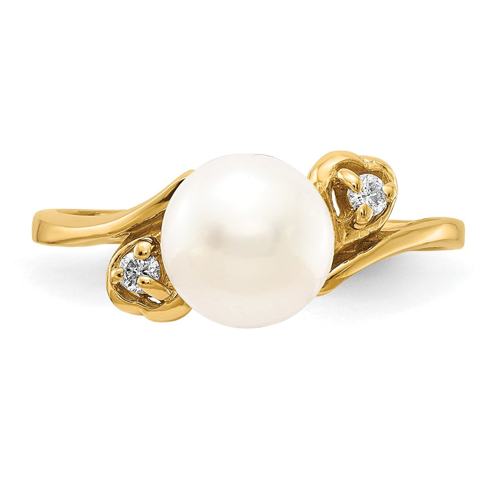 14K Gelbgold 7mm Fw Zuchtperle A Diamant Ring