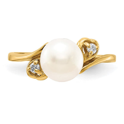 14K Gelbgold 7mm Fw Zuchtperle A Diamant Ring