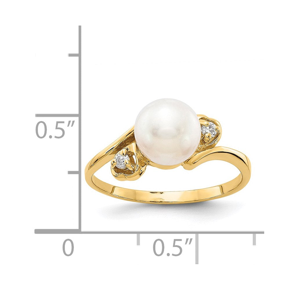 14K Gelbgold 7mm Fw Zuchtperle A Diamant Ring