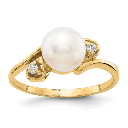 14K Gelbgold 7mm Fw Zuchtperle A Diamant Ring