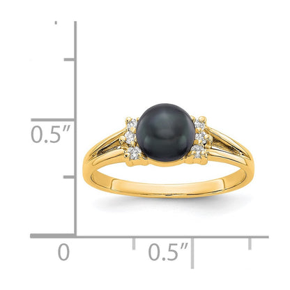 14K Gold 6mm Schwarz Fw Zuchtperle A Echt Diamant Ring