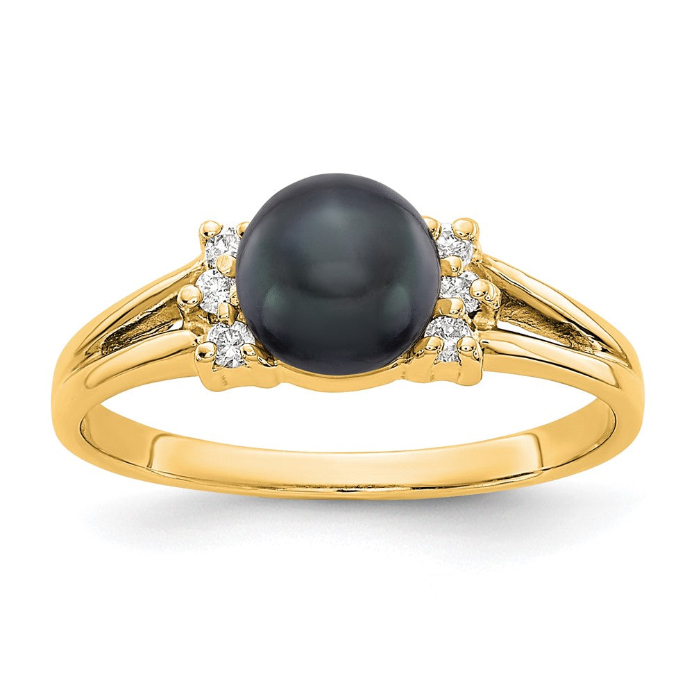 14K Gold 6mm Schwarz Fw Zuchtperle A Echt Diamant Ring