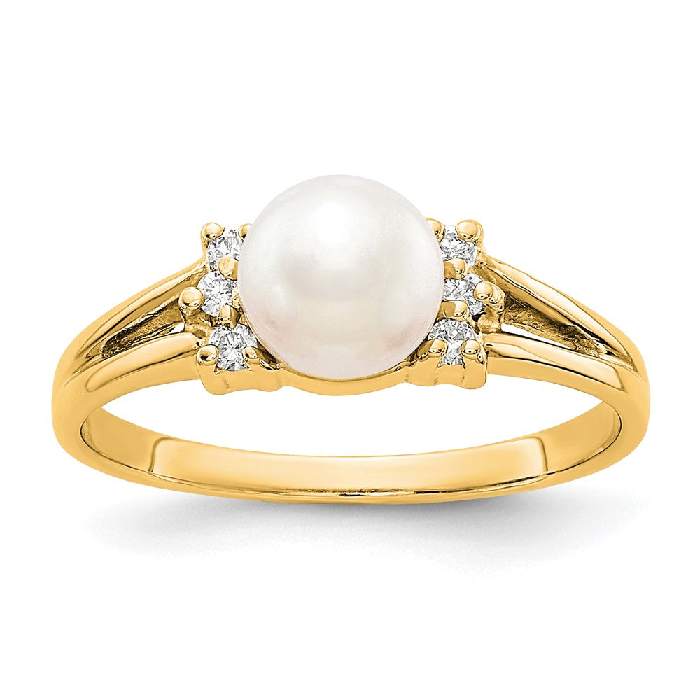 14K Gelbgold 6mm Fw Zuchtperle A Echt Diamant Ring