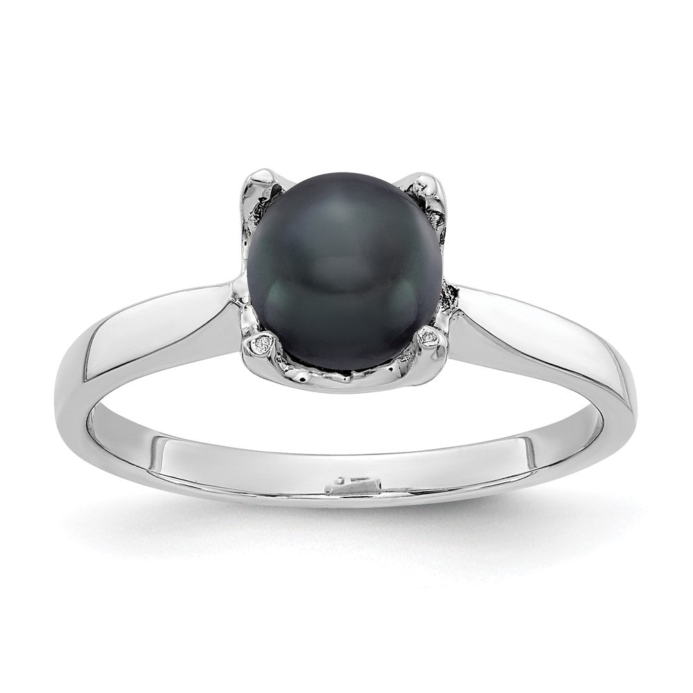 14K Weißgold Ring, 6 mm, mit schwarzer FW-Zuchtperle