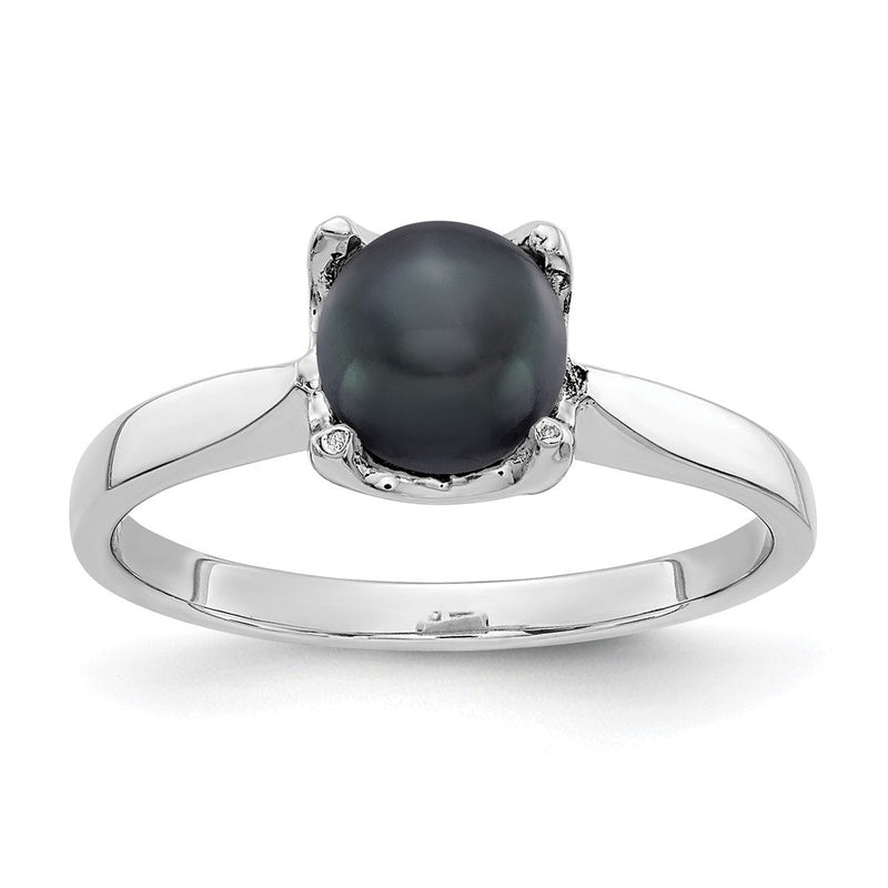 14K Weißgold Ring, 6 mm, mit schwarzer FW-Zuchtperle