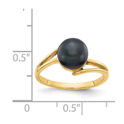 14K Gelbgold 7.5mm Schwarz Fw Zuchtperle Ring