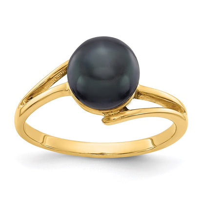 14K Gelbgold 7.5mm Schwarz Fw Zuchtperle Ring