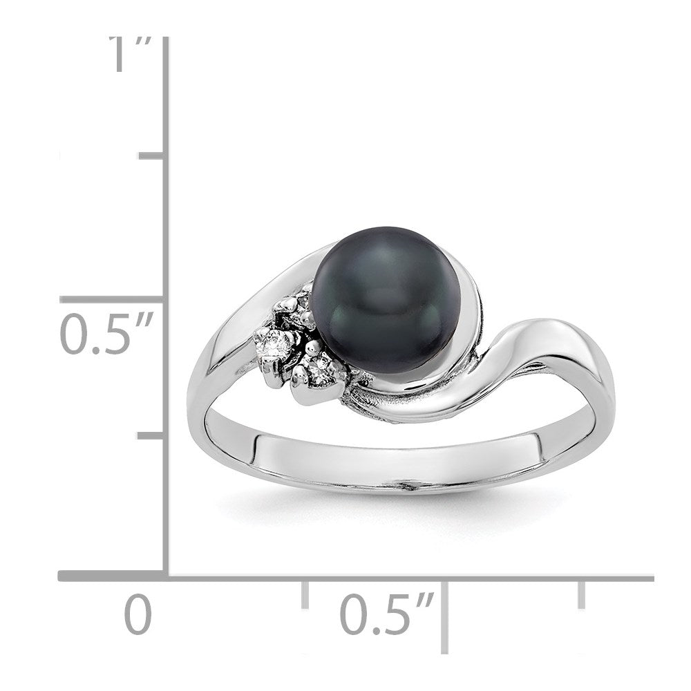 14K Gelbgold 6mm Schwarz Fw Zuchtperle A Echt Diamant Ring