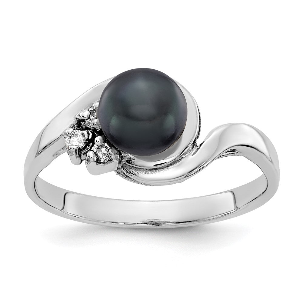 14K Gelbgold 6mm Schwarz Fw Zuchtperle A Echt Diamant Ring