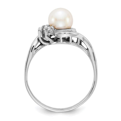 14K Gelbgold 6mm Fw Zuchtperle A Echt Diamant Ring