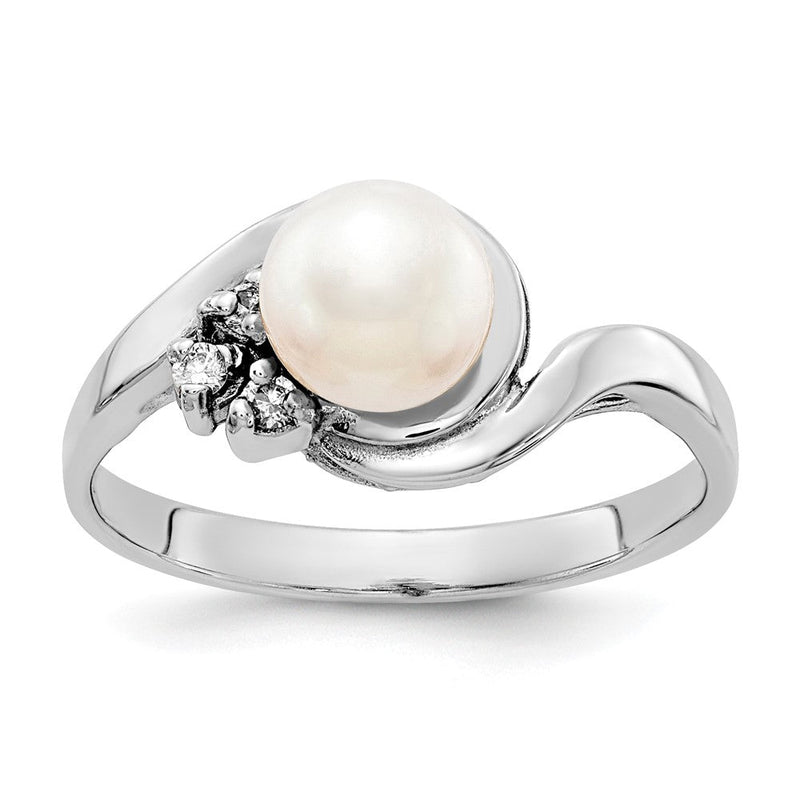 14K Gelbgold 6mm Fw Zuchtperle A Echt Diamant Ring