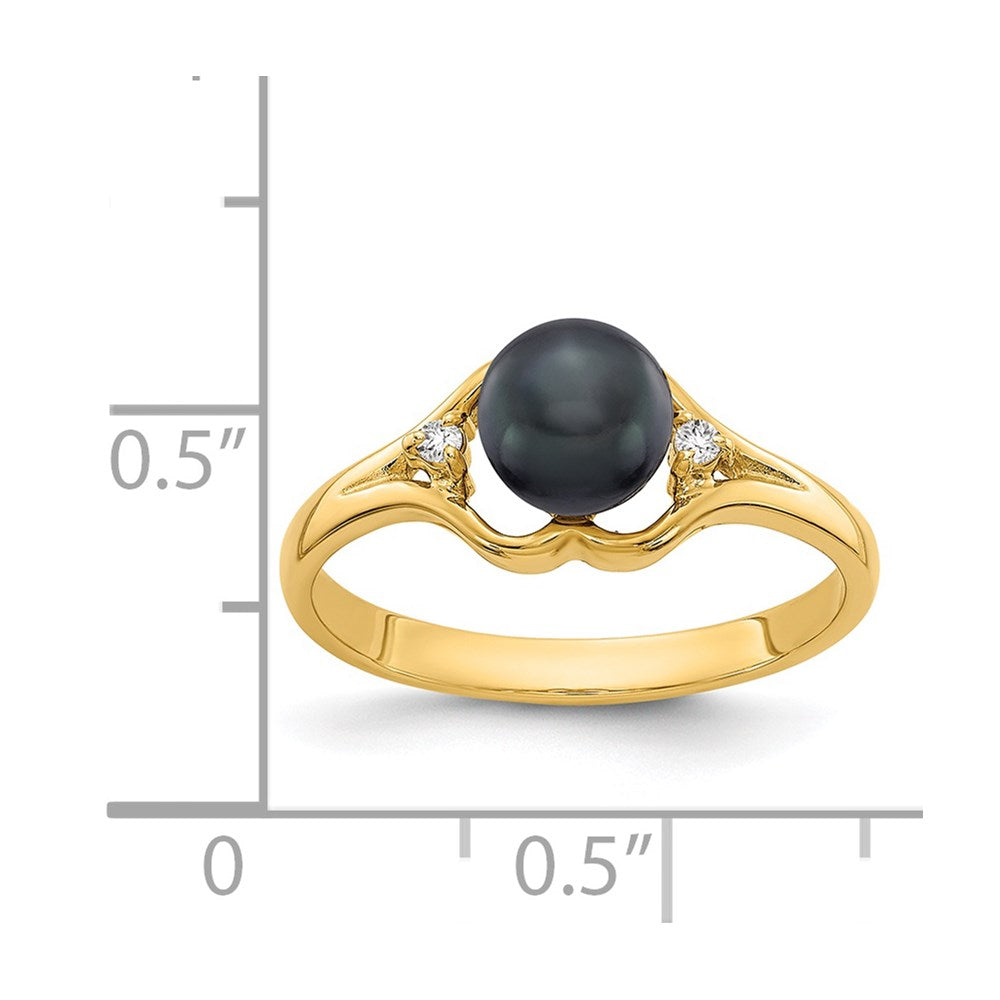 14K Gelbgold 6mm Schwarz Fw Zuchtperle A Echt Diamant Ring