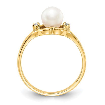 14K Gelbgold 6mm Fw Zuchtperle A Echt Diamant Ring