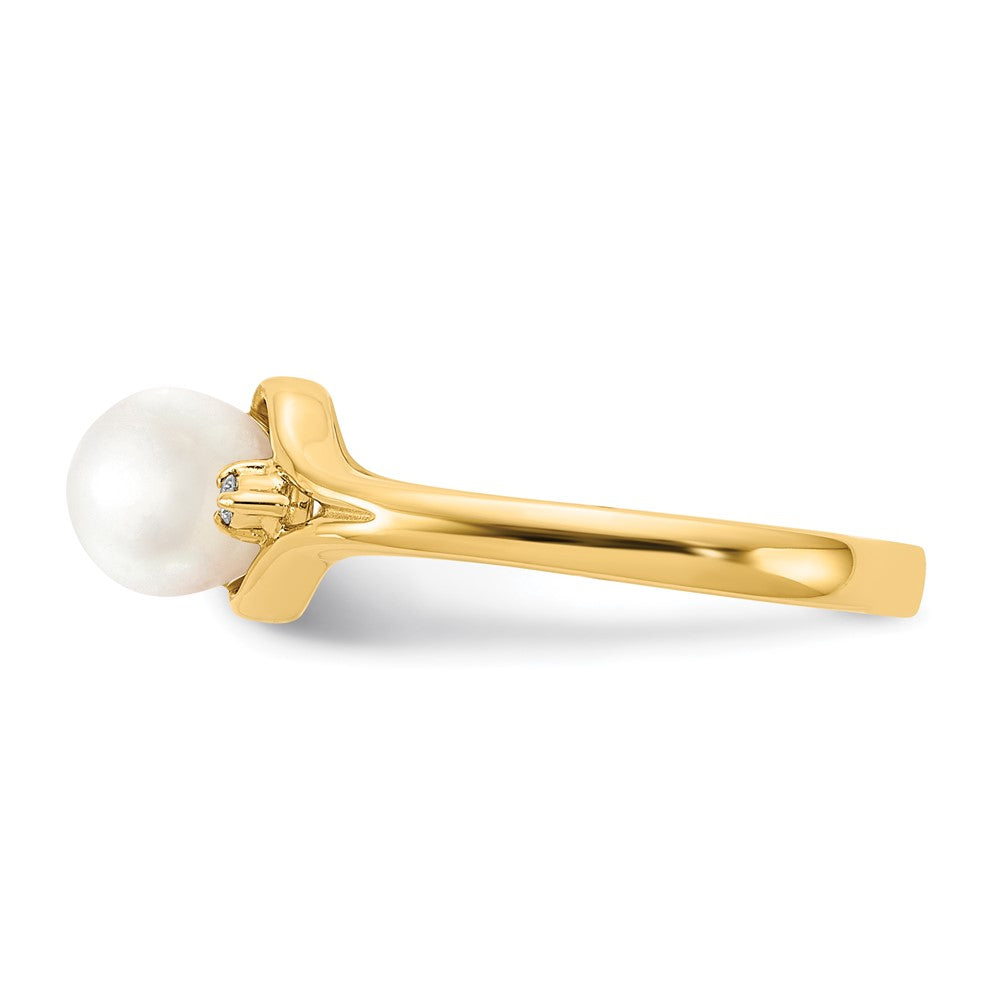 14K Gelbgold 6mm Fw Zuchtperle A Echt Diamant Ring