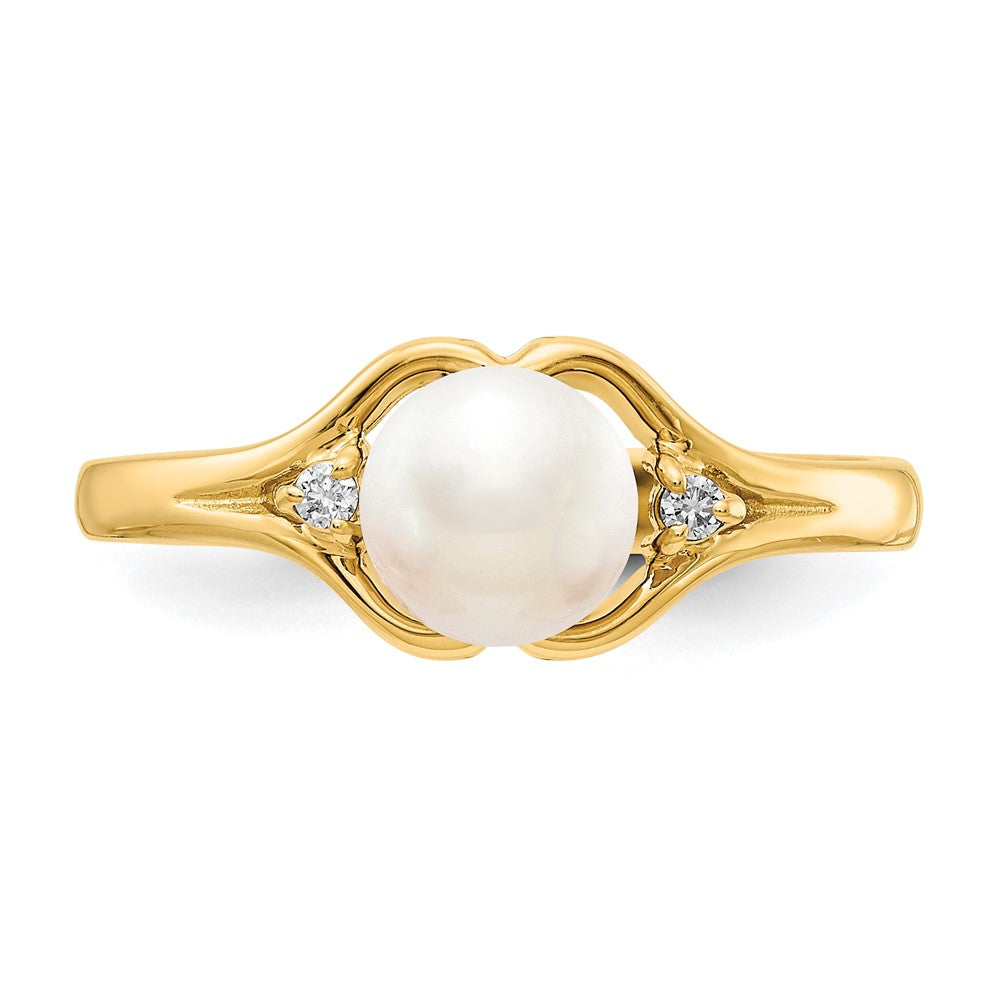 14K Gelbgold 6mm Fw Zuchtperle A Echt Diamant Ring
