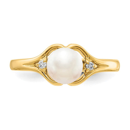 14K Gelbgold 6mm Fw Zuchtperle A Echt Diamant Ring