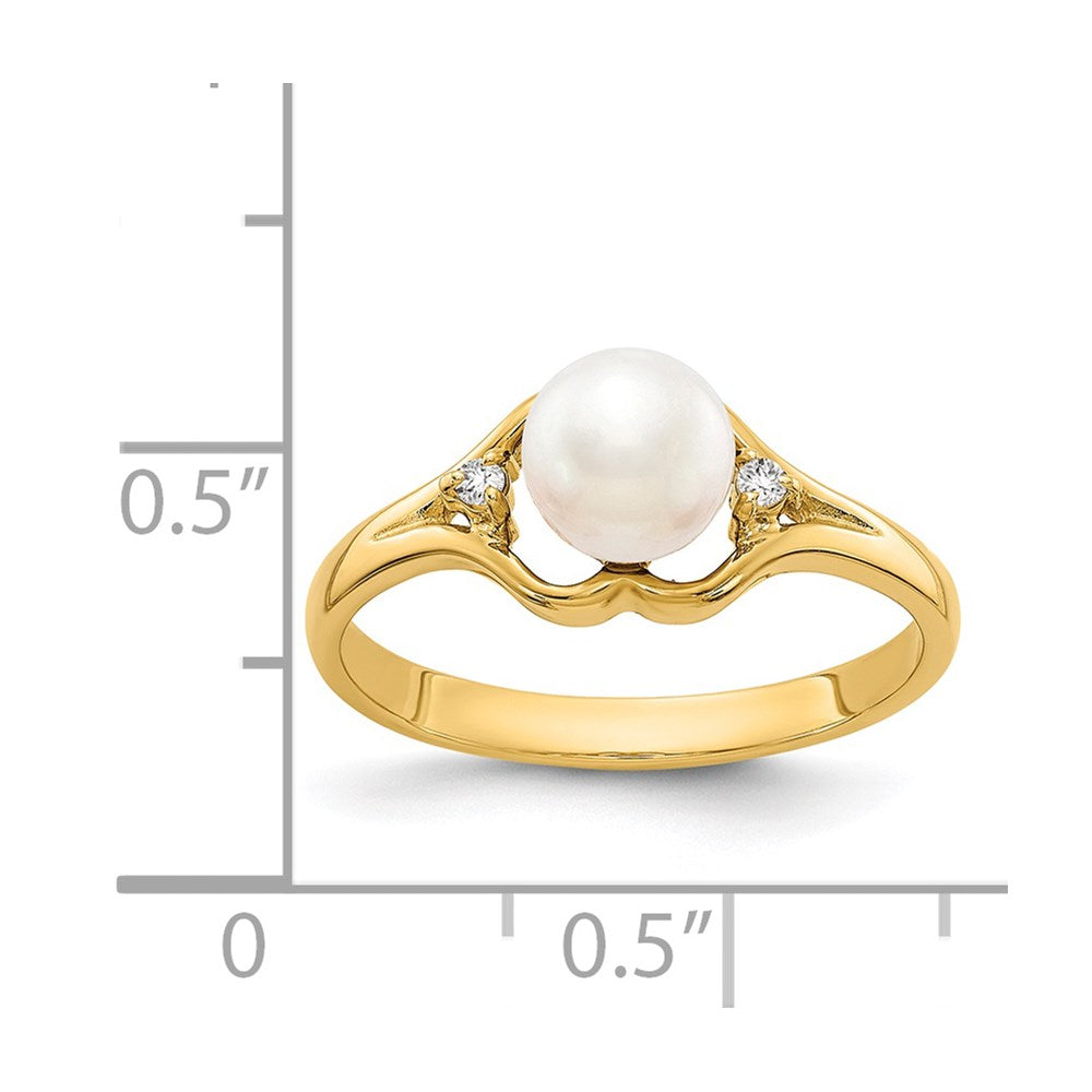 14K Gelbgold 6mm Fw Zuchtperle A Echt Diamant Ring
