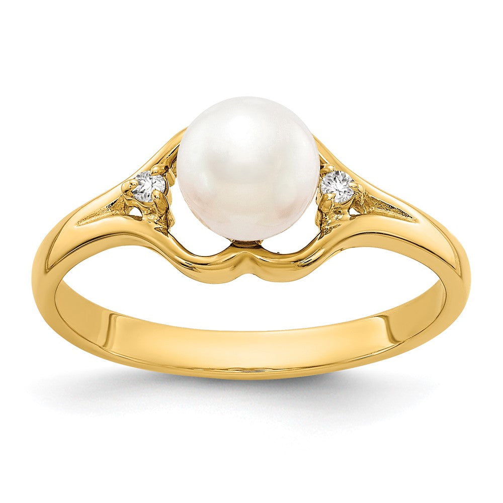 14K Gelbgold 6mm Fw Zuchtperle A Echt Diamant Ring