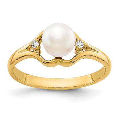 14K Gelbgold 6mm Fw Zuchtperle A Echt Diamant Ring