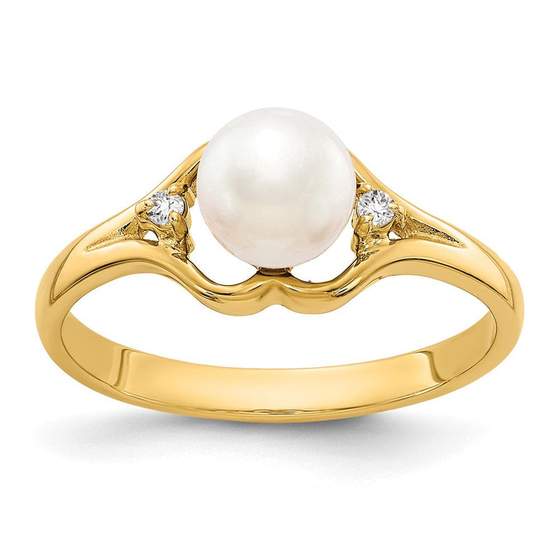 14K Gelbgold 6mm Fw Zuchtperle A Echt Diamant Ring