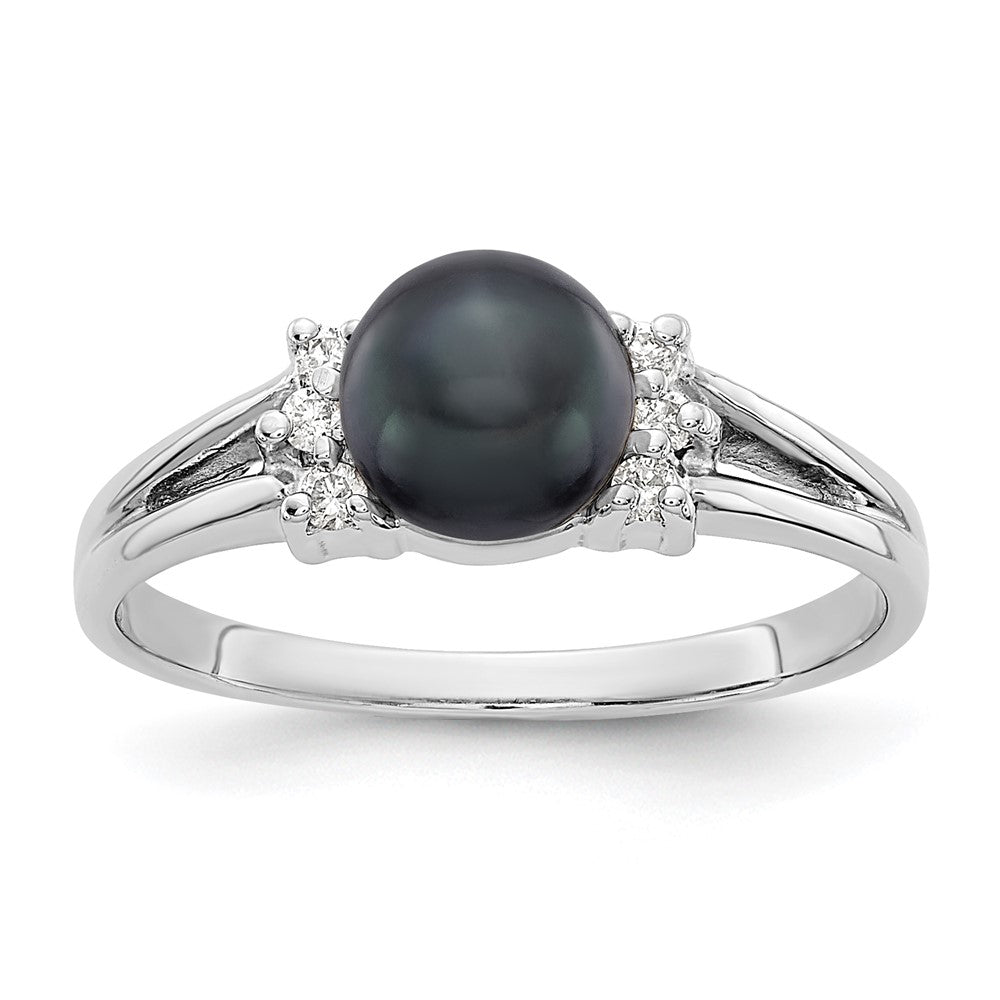 14K Weißgold 6mm Schwarz Fw Zuchtperle A Echt Diamant Ring