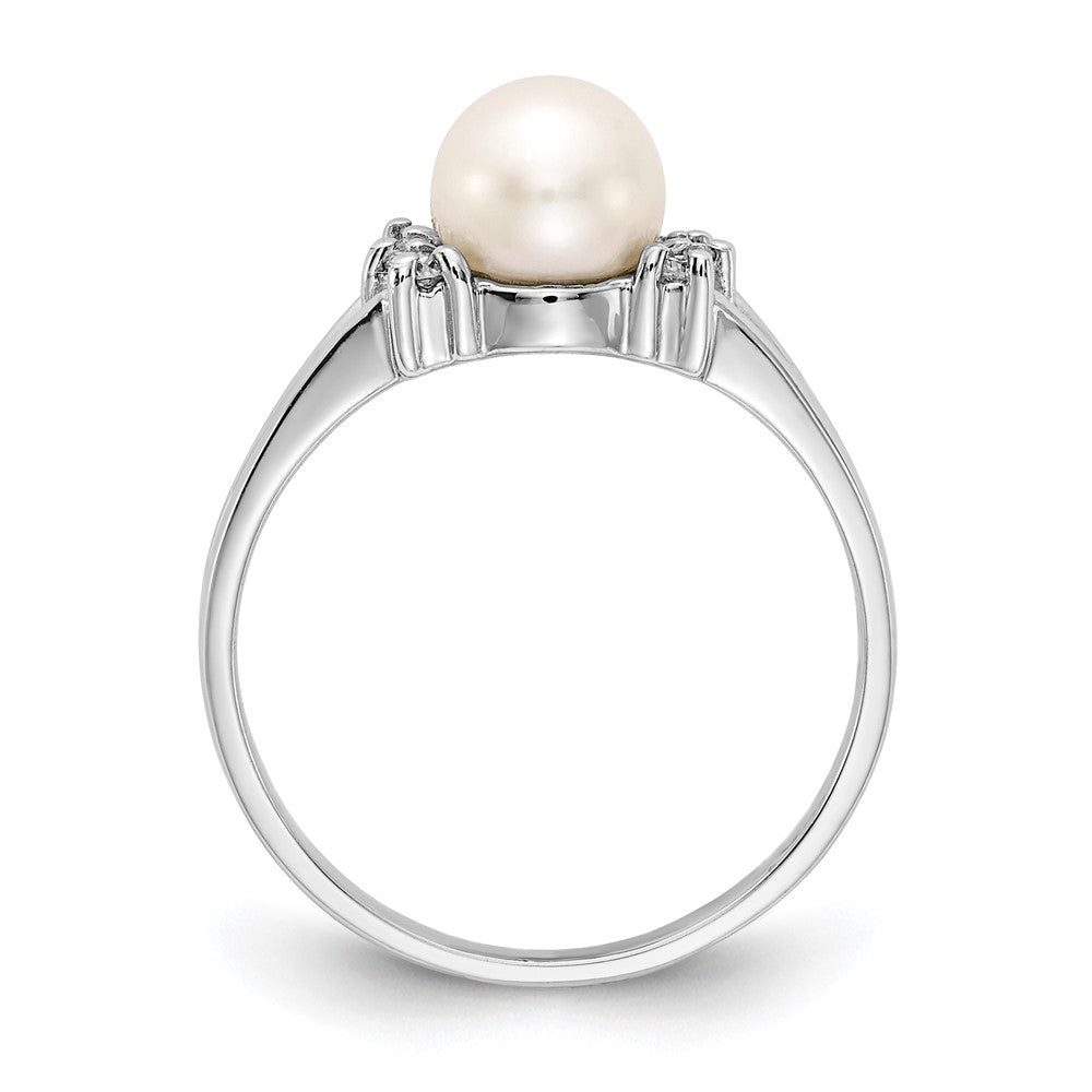 14K Weißgold 6mm Fw Zuchtperle A Echt Diamant Ring